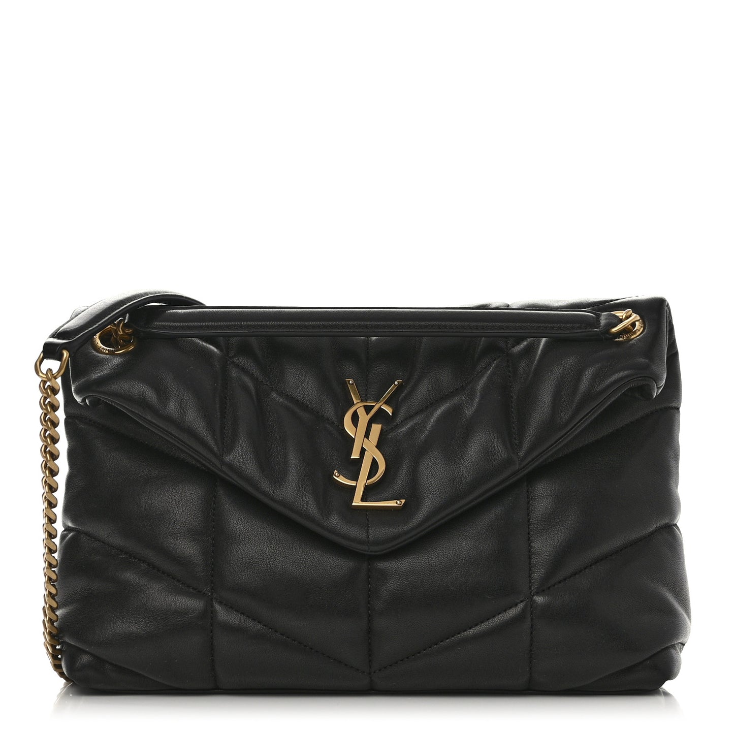 Lambskin Quilted Medium Loulou Puffer Monogram Chain Satchel Black