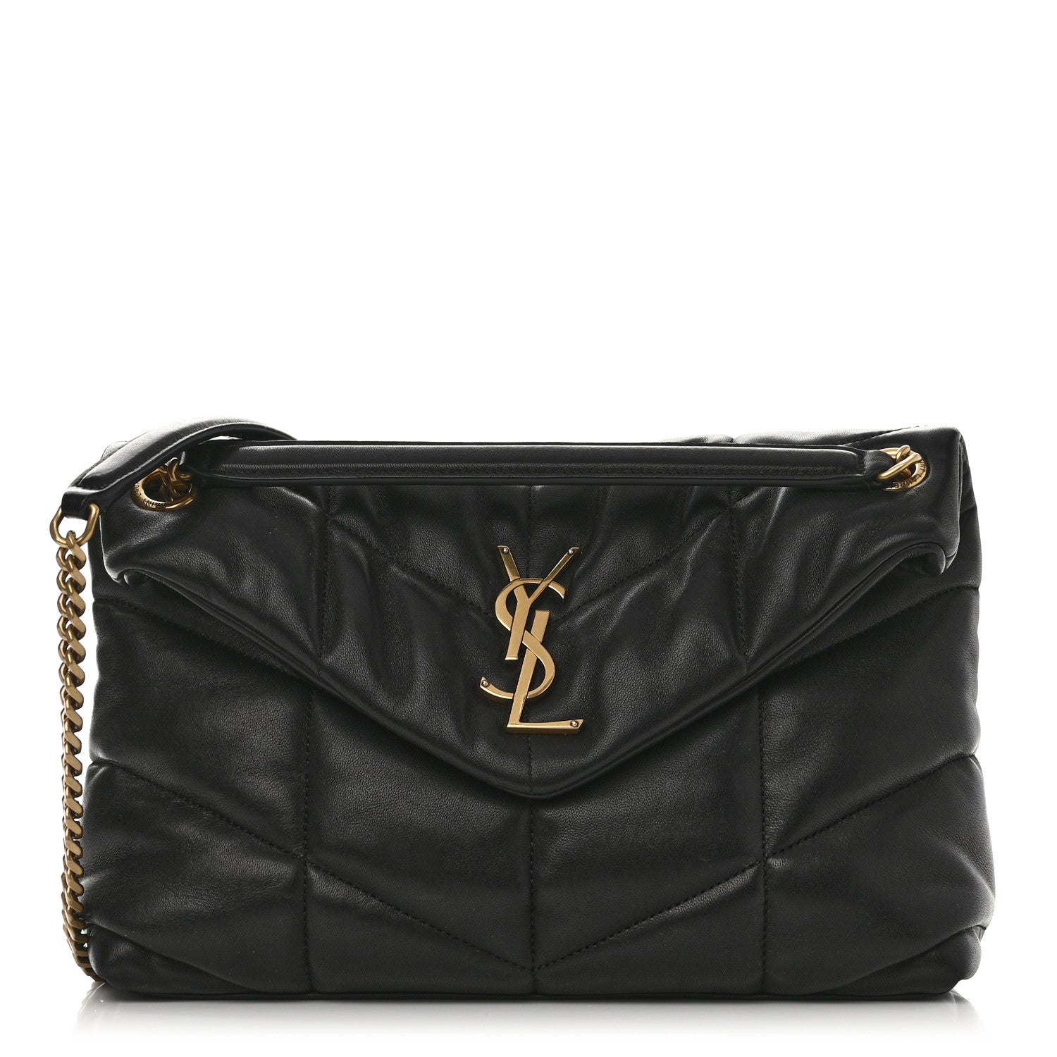 Saint Laurent Lambskin Quilted Medium Loulou Puffer Monogram Chain Satchel Black 1 of 9