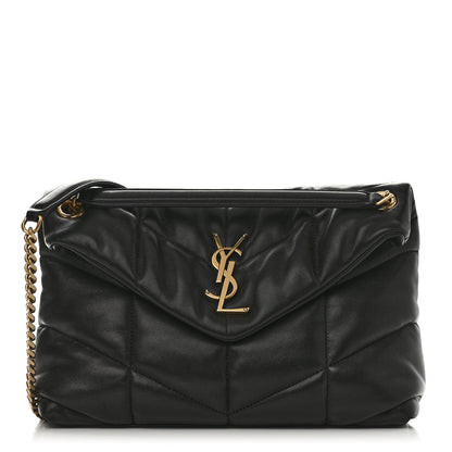 Saint Laurent Lambskin Quilted Medium Loulou Puffer Monogram Chain Satchel Black 1 of 9
