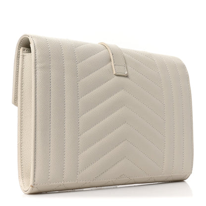 Saint Laurent Grain De Poudre Textured Mixed Matelasse Triquilt Monogram Clutch Crema Soft 3 of 10