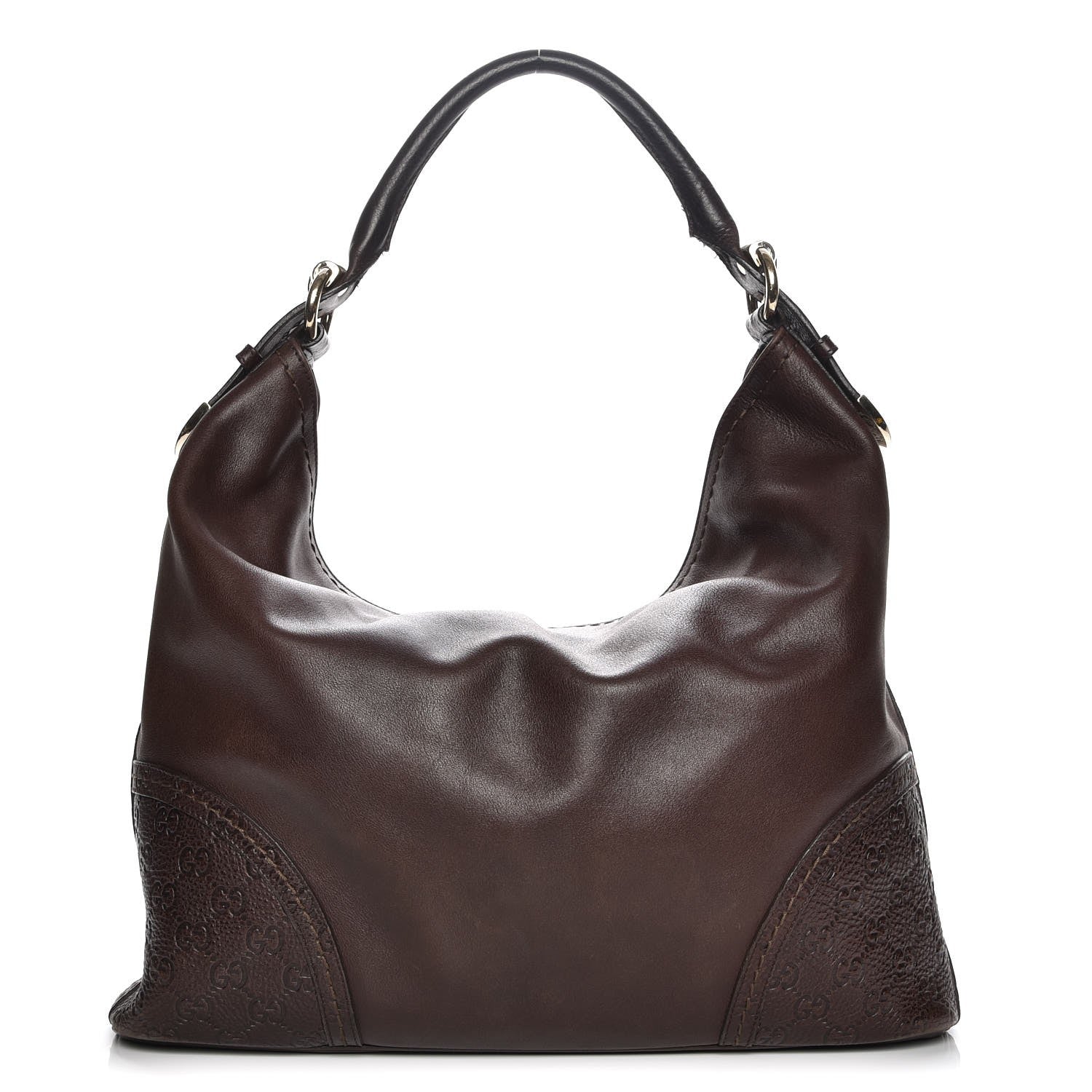 Gucci Calfskin Guccissima Trim Large Signoria Hobo Dark Brown 1 of 8