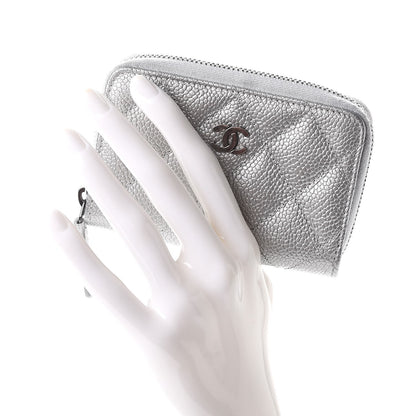 Chanel Metallic Caviar Quilted Zip Coin Purse Silver 2 of 11