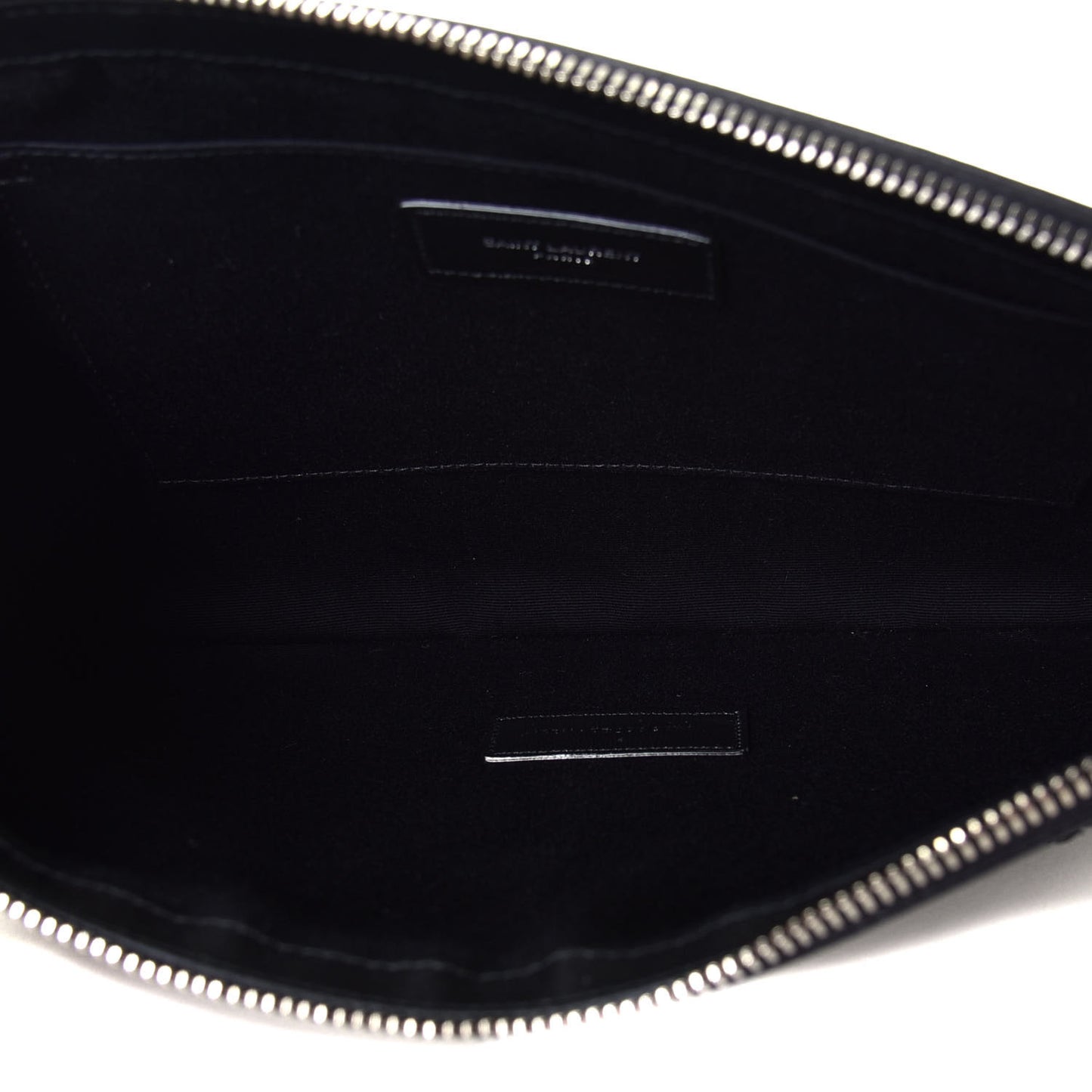 Raffia Linen Calfskin Rive Gauche Zipped Pouch Black