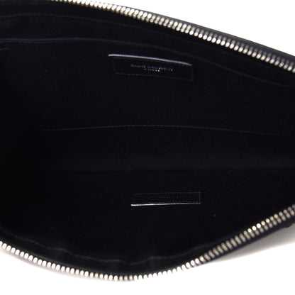 Saint Laurent Raffia Linen Calfskin Rive Gauche Zipped Pouch Black 4 of 4