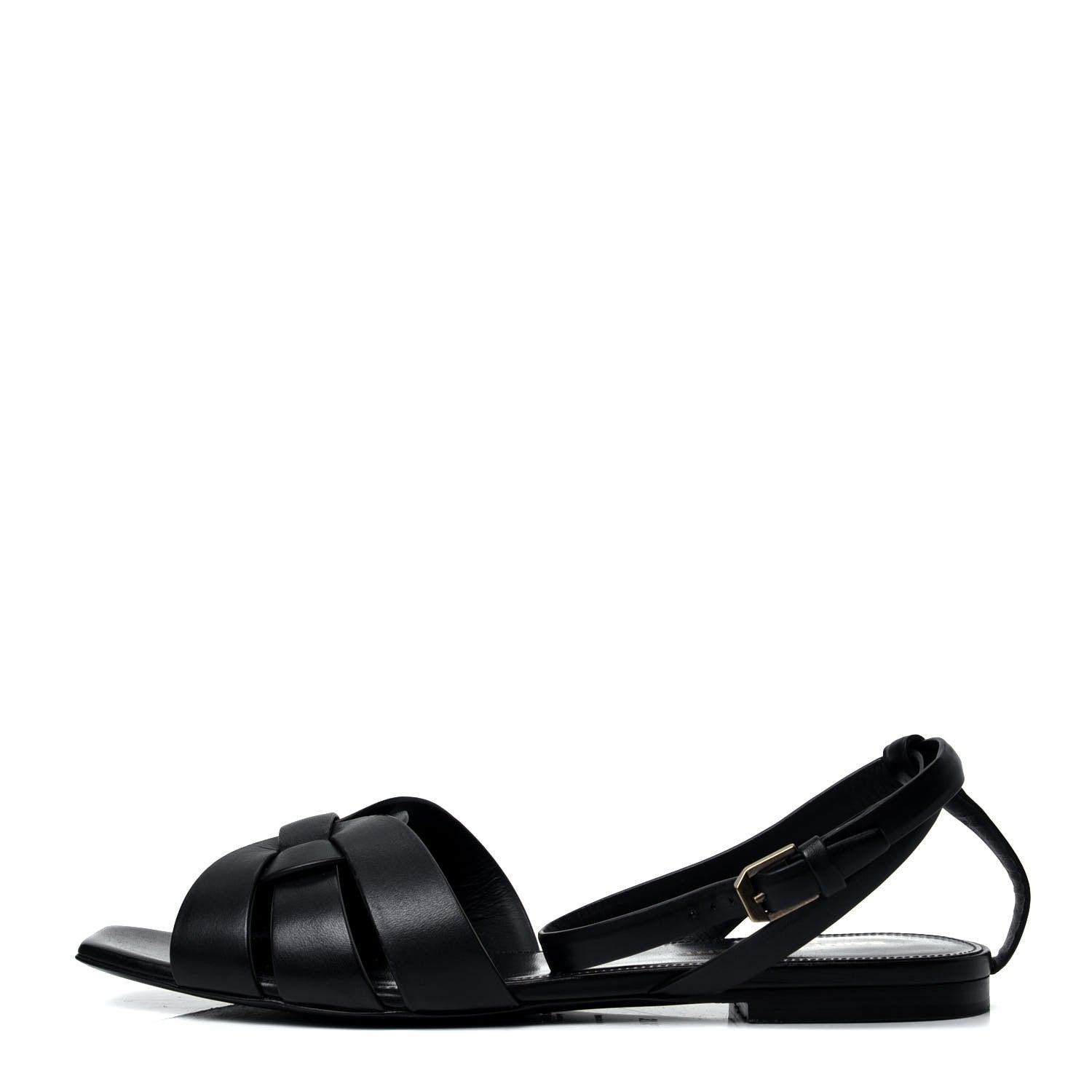 Saint Laurent Calfskin Tribute 05 Ankle Strap Flat Sandals 37.5 Black 1 of 10
