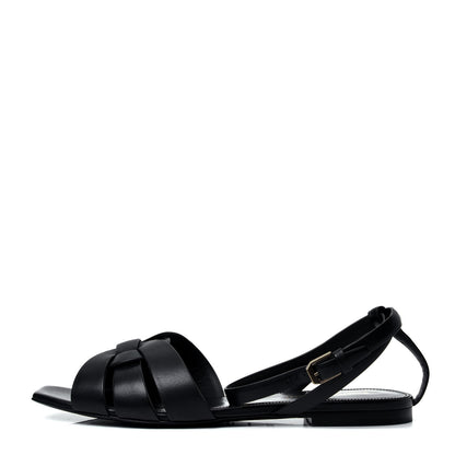 Saint Laurent Calfskin Tribute 05 Ankle Strap Flat Sandals 37.5 Black 1 of 10