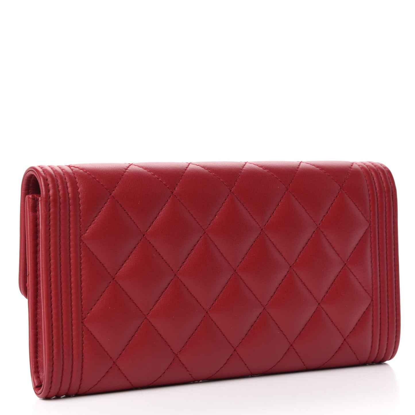 Lambskin Quilted Boy Flap Wallet Dark Red