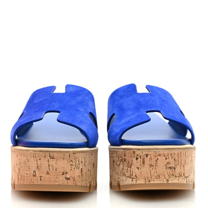 Hermes Suede Goatskin Cork Eze 30 Sandals 39 Bleu Ocean 3 of 9