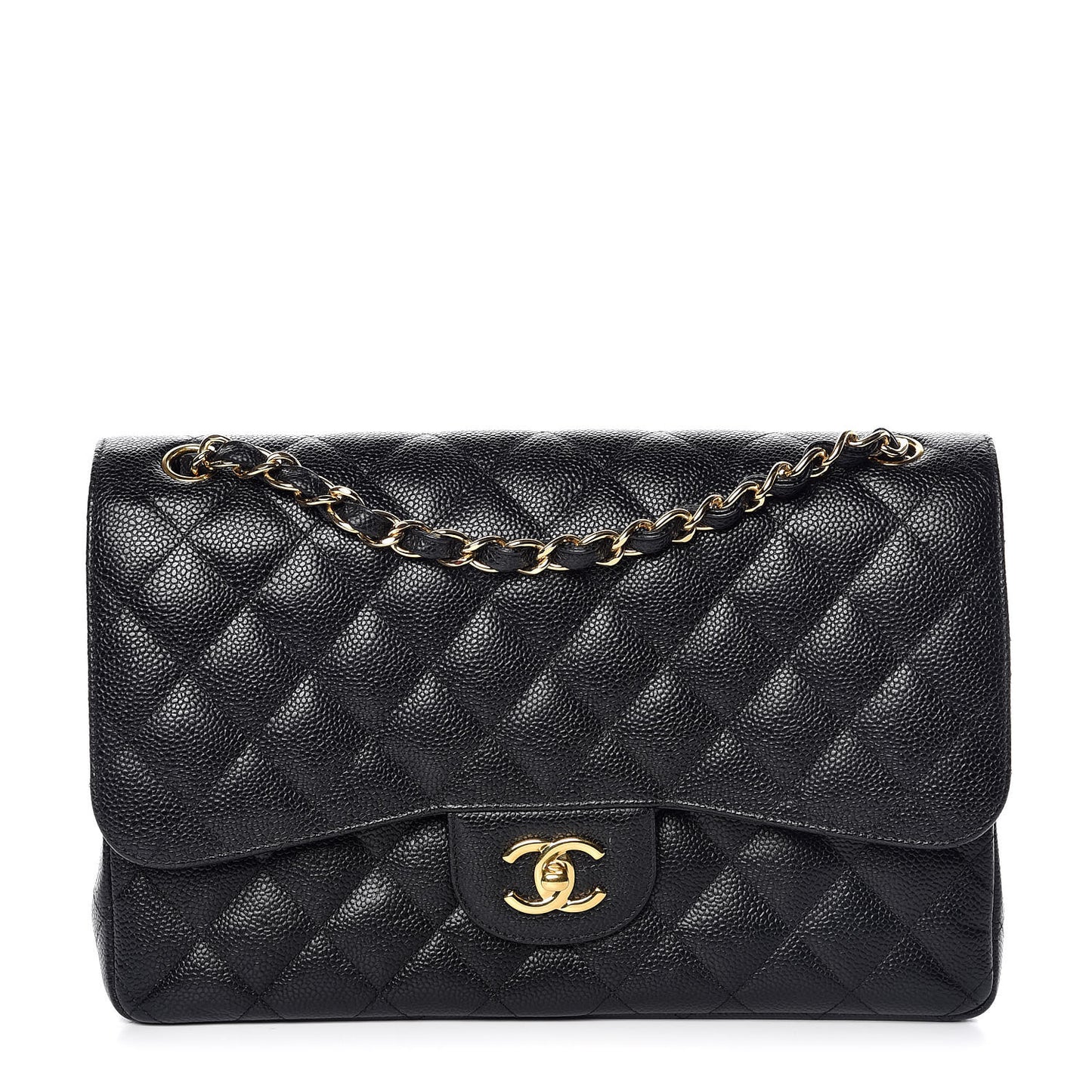 Caviar Quilted Jumbo Double Flap Black