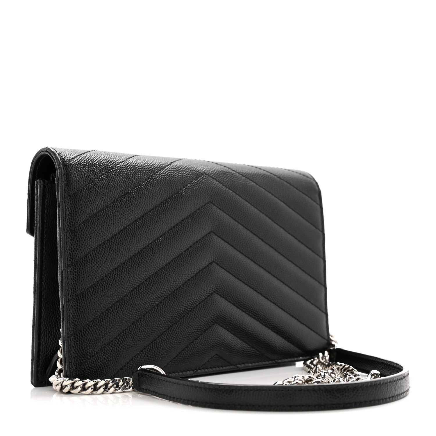 Saint Laurent Grain De Poudre Matelasse Chevron Monogram Envelope Chain Wallet Black 3 of 12