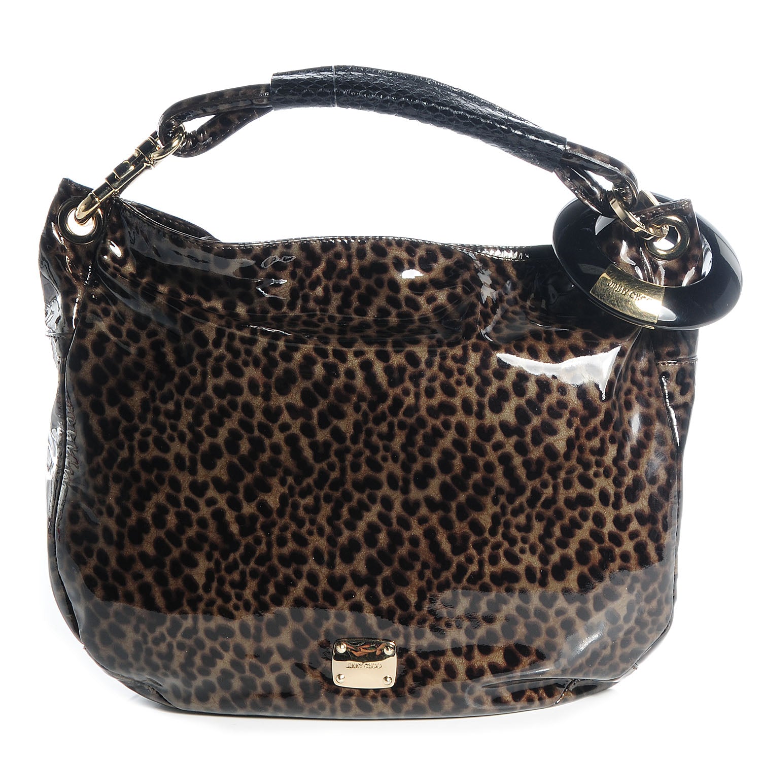 Jimmy Choo Patent Leopard Print Small Sky Hobo Grey 1 of 8
