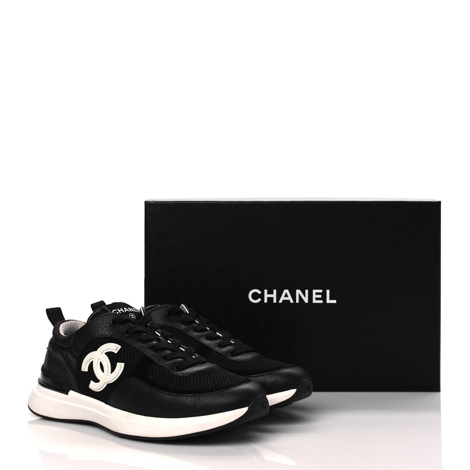 Chanel Calfskin Mesh Lycra Suede Womens Logo Sneakers 39 Black 9 of 9