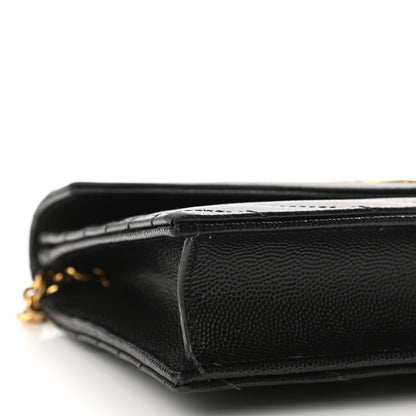 Saint Laurent Grain De Poudre Matelasse Chevron Monogram Envelope Chain Wallet Black 10 of 13