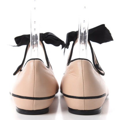 Chanel Lambskin Bow Mary Jane Ballerina Flats 38 Beige Black 6 of 10