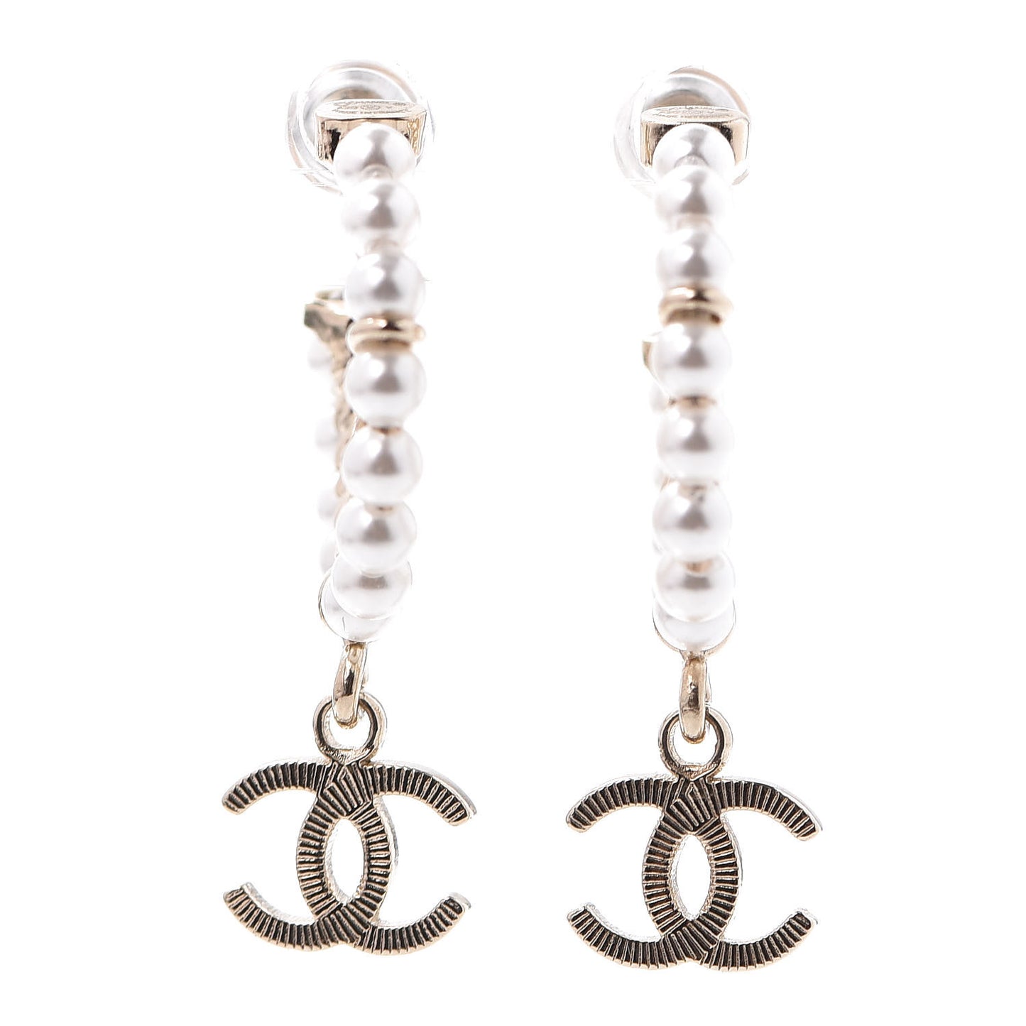 Pearl Charms CC Hoop Earrings Gold