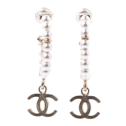 Chanel Pearl Charms CC Hoop Earrings Gold 1 of 5