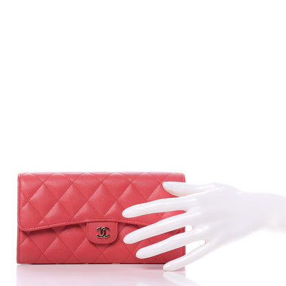 Chanel Caviar Quilted Long Flap Wallet Dark Pink 2 of 12