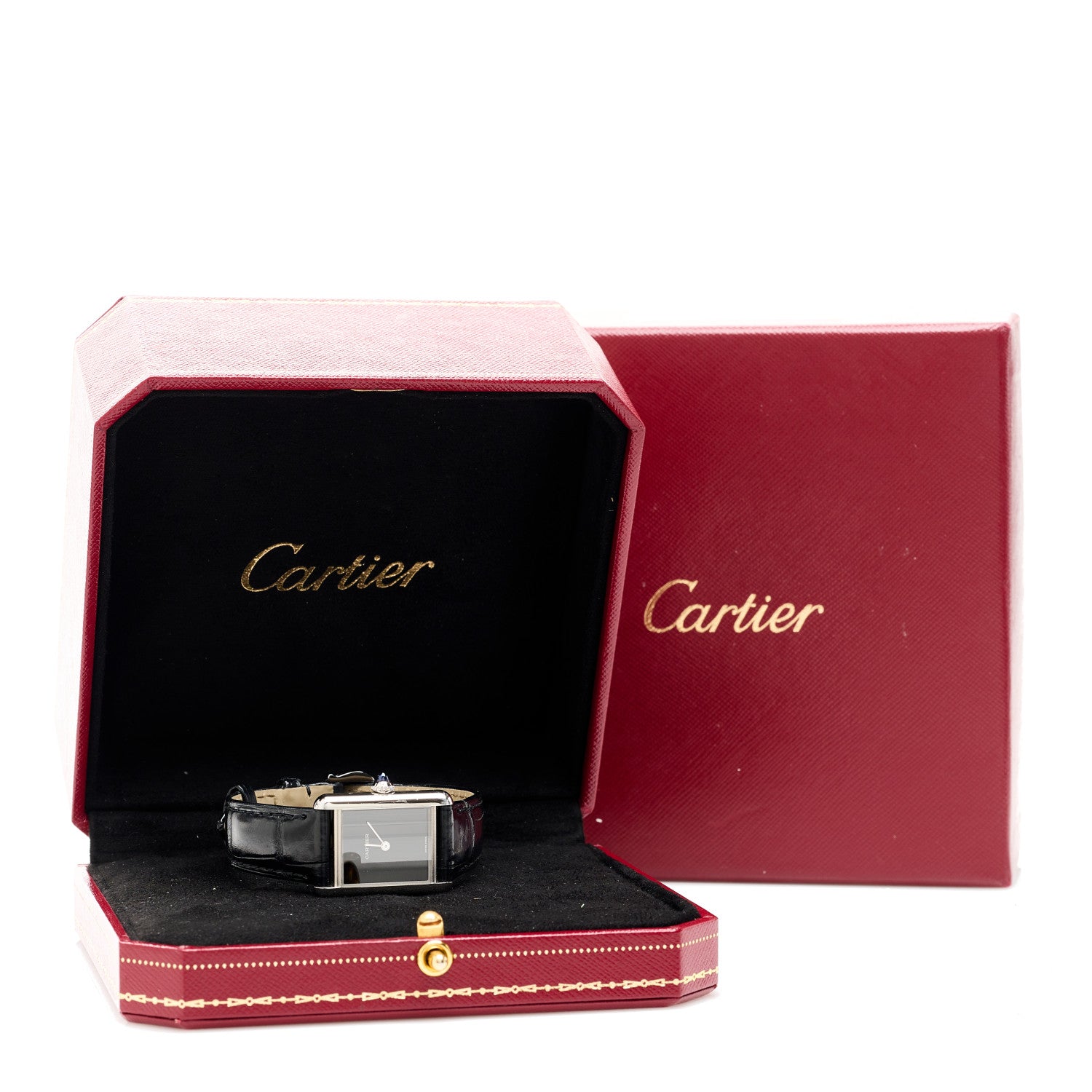 Cartier Stainless Steel Alligator 22mm Must de Cartier Tank Quartz Watch Black 5 of 5