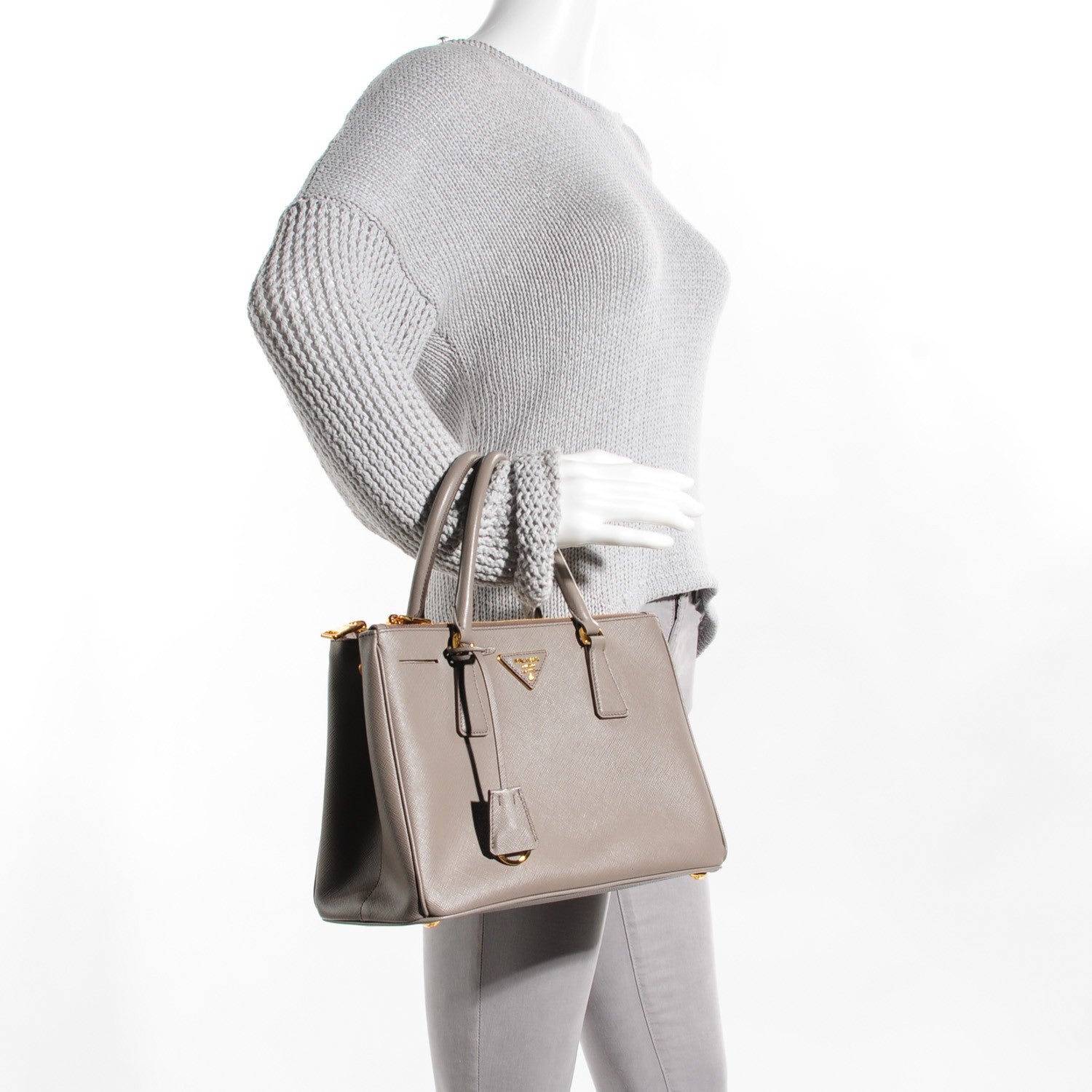 Prada Saffiano Lux Medium Double Zip Tote Argilla 5 of 12