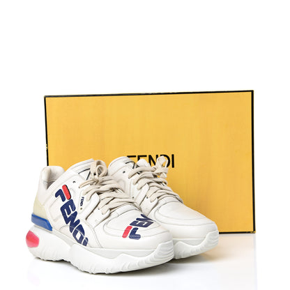 Fendi X FILA Vitello Mania Painted Womens Chunky Sneakers 38 Ice White Caipiroska Blueberry 8 of 8