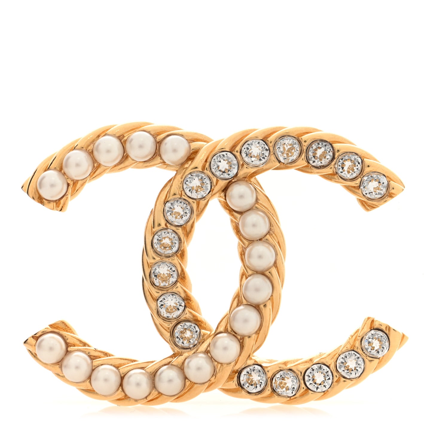 Pearl Crystal April In Paris CC Brooch Gold
