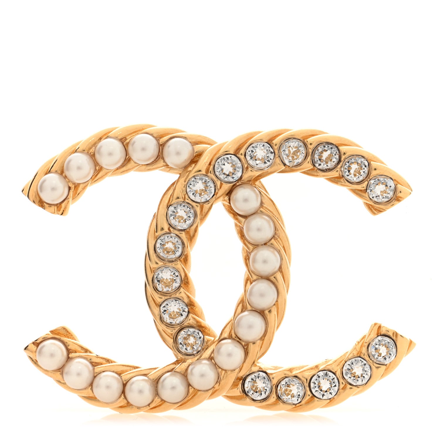 Chanel Pearl Crystal April In Paris CC Brooch Gold 1 of 4
