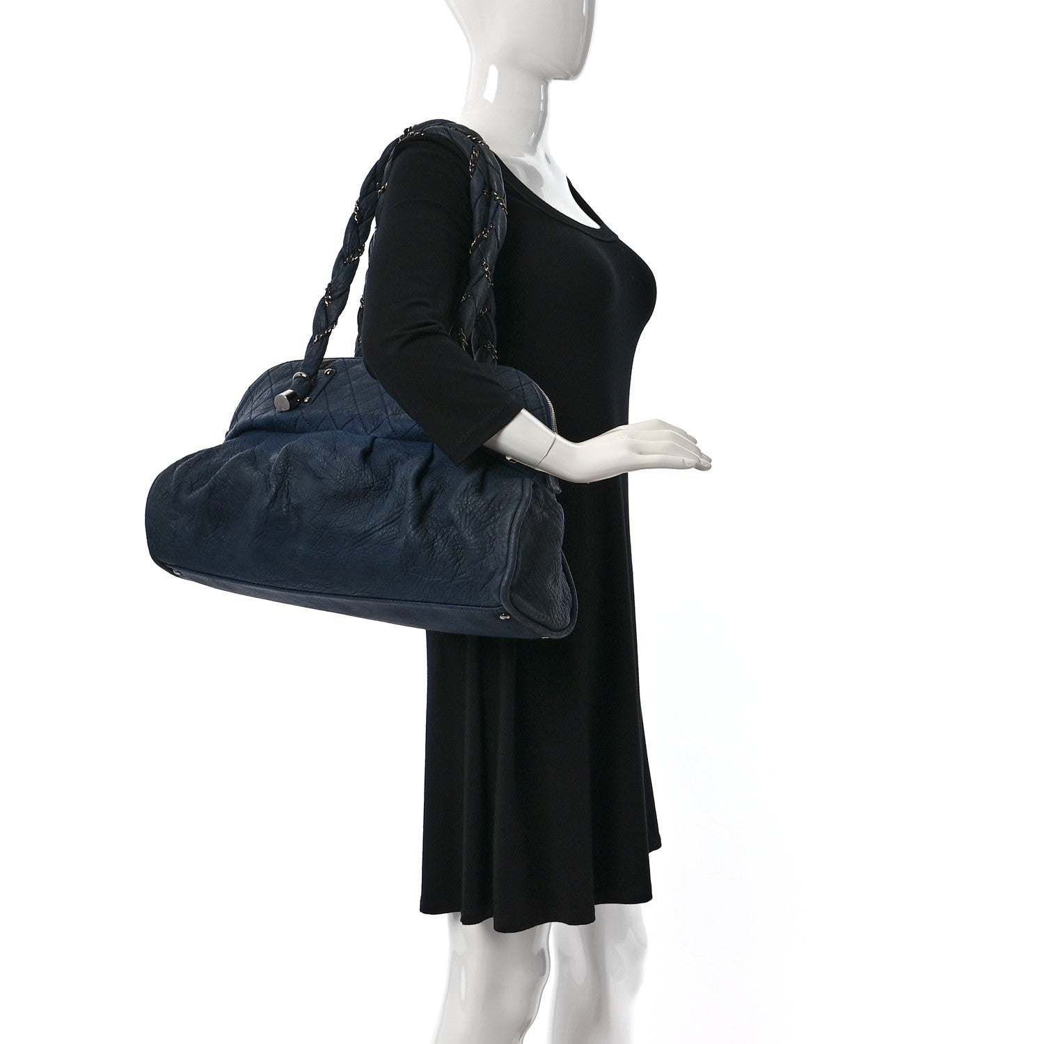 Chanel Distressed Lambskin Lady Braid Large Satchel Dark Blue 2 of 10