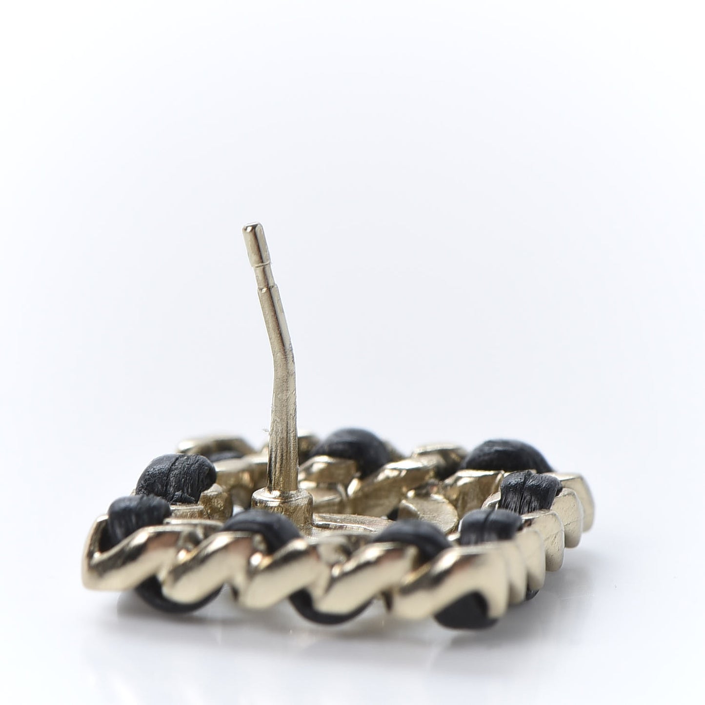 Crystal Lambskin Chain Sergeant Chanel Stud Earrings Black Gold