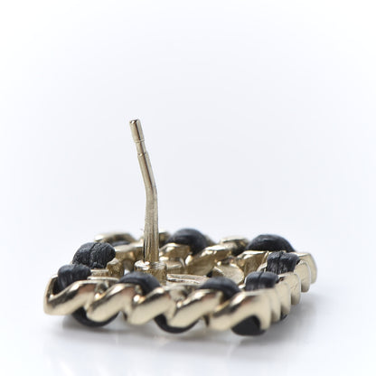 Chanel Crystal Lambskin Chain Sergeant Chanel Stud Earrings Black Gold 4 of 6