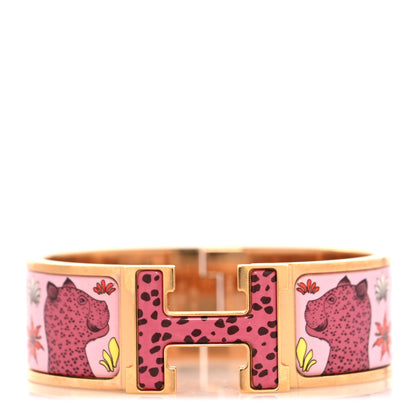 Hermes Enamel Printed Wide Les Leopards Clic Clac H Bracelet GM Ultra Pink 1 of 4