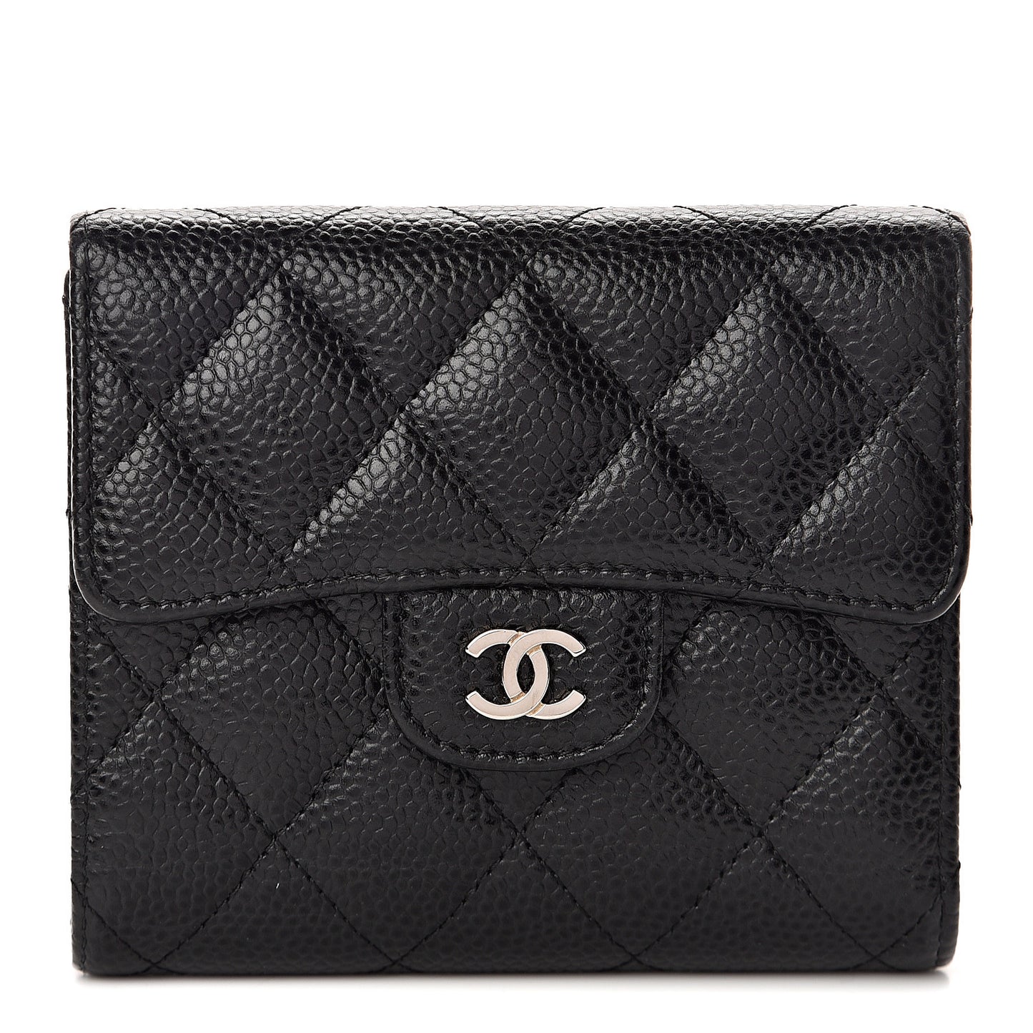 Caviar Quilted Compact Flap Wallet Black