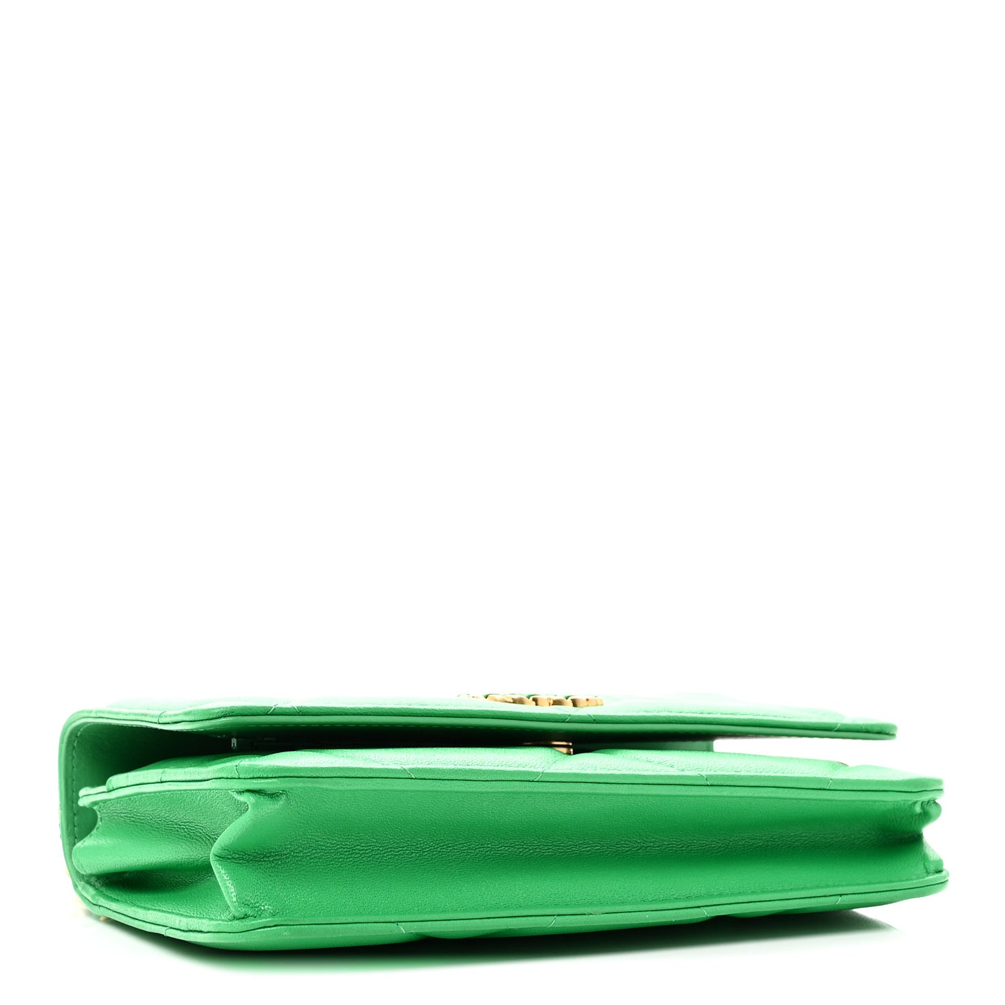 Shiny Goatskin Quilted Chanel 19 Wallet On Chain WOC Green
