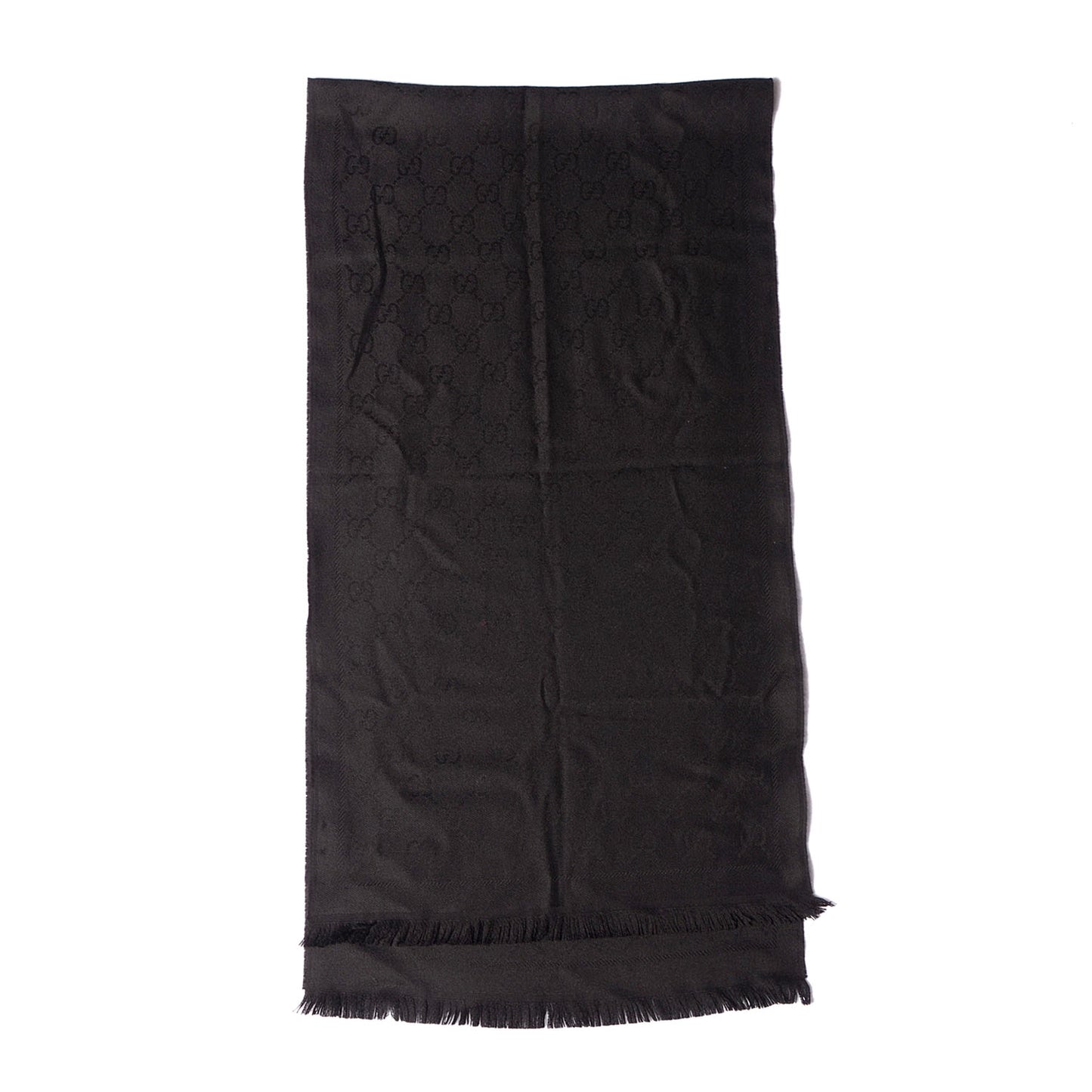 Wool GG Jacquard Pattern Knit Scarf Black