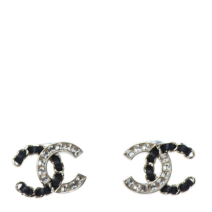 Chanel Crystal Baguette Lambskin Chain CC Vintage Allure Stud Earrings Black Gold 1 of 5