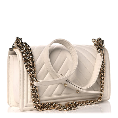 Chanel Caviar Chevron Quilted Medium Boy Flap White 3 of 10