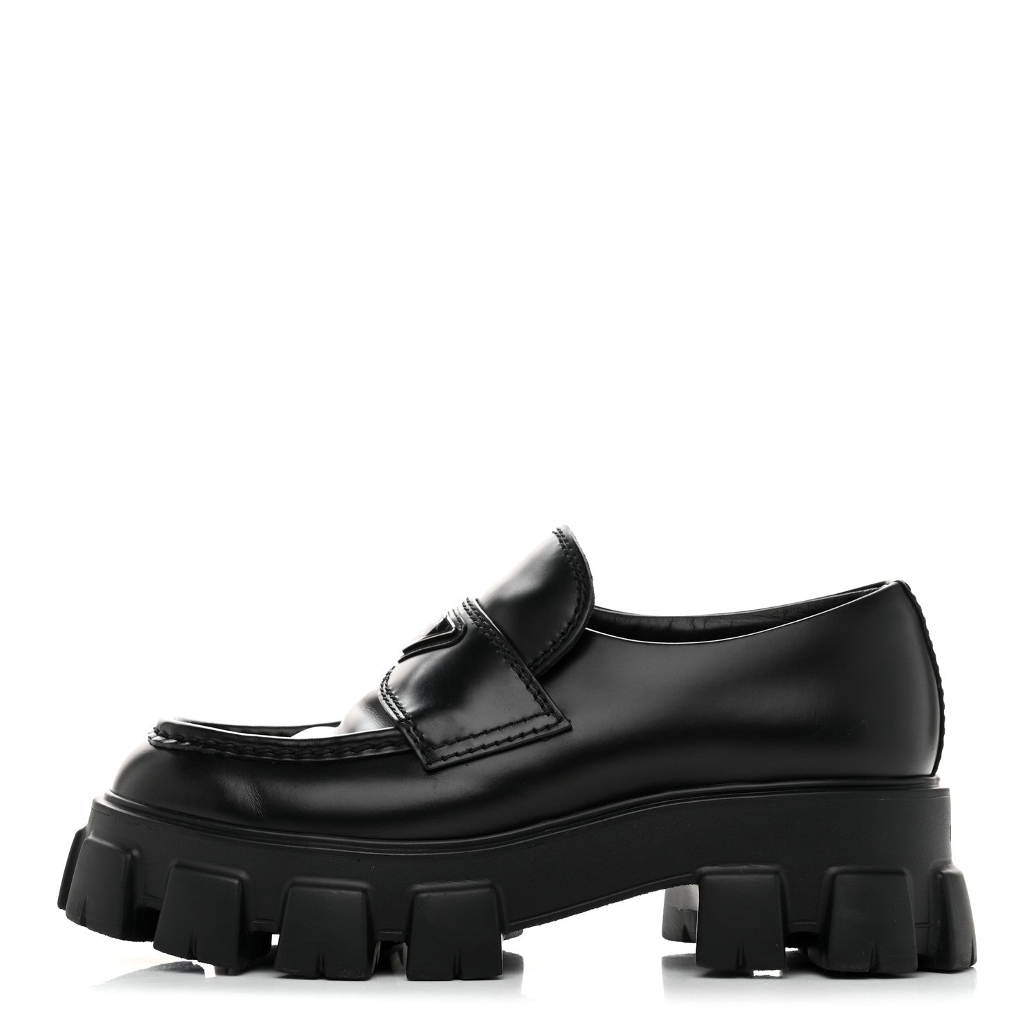 Prada Spazzolato Rois Metal Triangle Logo Mens Monolith 60mm Loafers 6 Black 1 of 8
