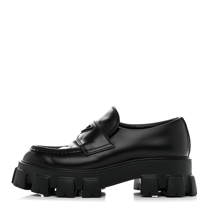 Prada Spazzolato Rois Metal Triangle Logo Mens Monolith 60mm Loafers 6 Black 1 of 8