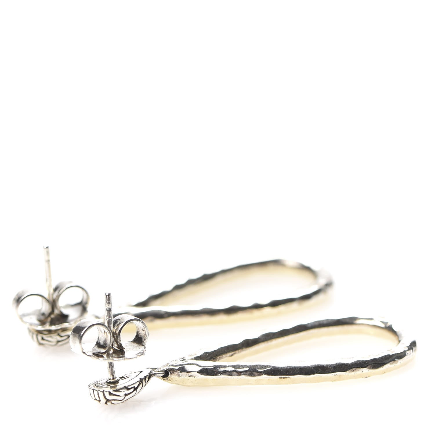John Hardy Sterling Silver 18K Yellow Gold Hammered Drop Earrings 3 of 4