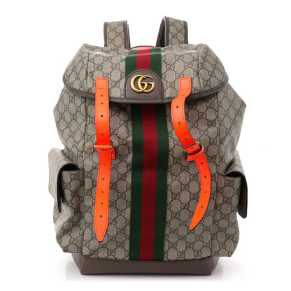 Gucci GG Supreme Monogram Medium Ophidia Double Buckle Backpack Beige Ebony Neon Orange 1 of 10