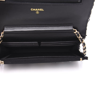 Chanel Tweed Quilted Wallet On Chain WOC Black Ecru White 4 of 11
