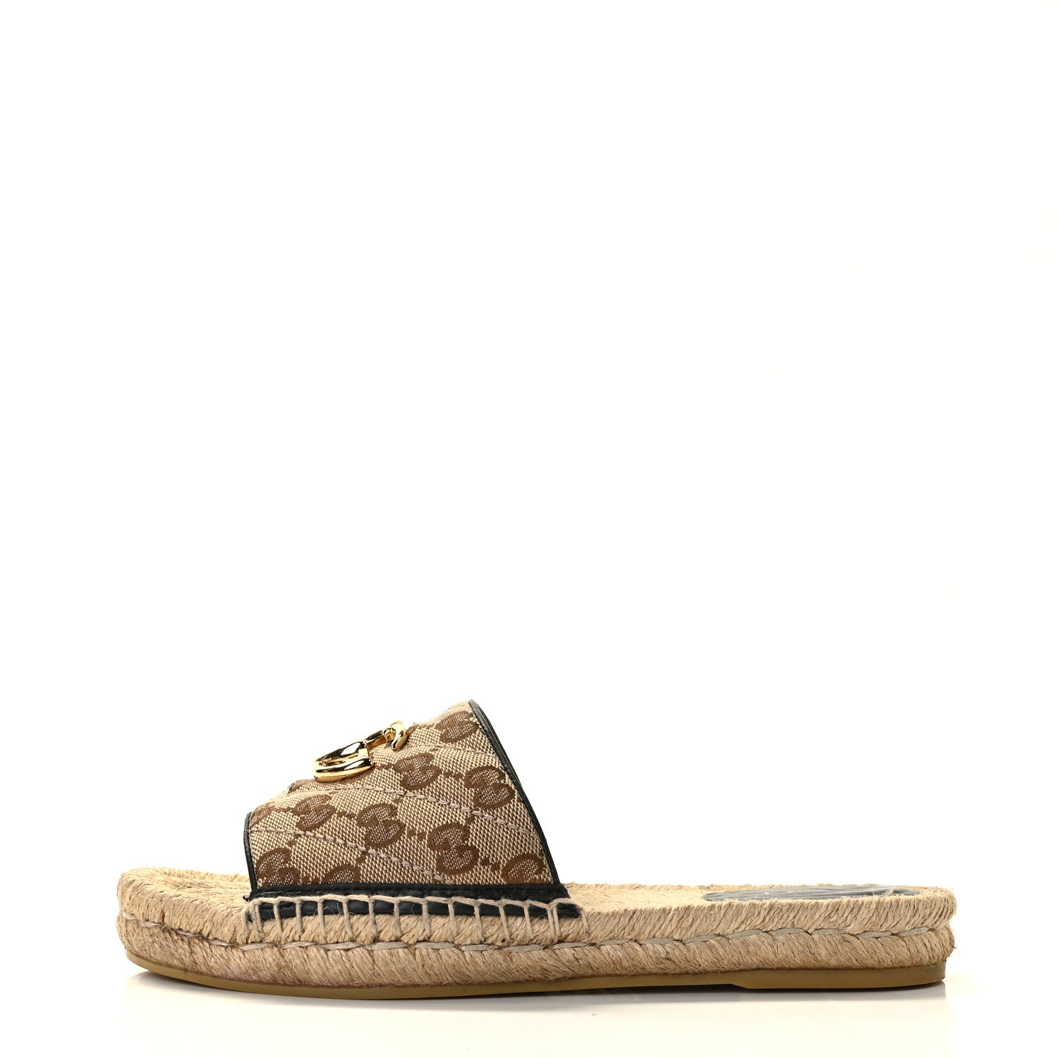 Gucci Monogram Matelasse GG Marmont Espadrille 20mm Slide Sandals 37 Beige Ebony Black 1 of 15