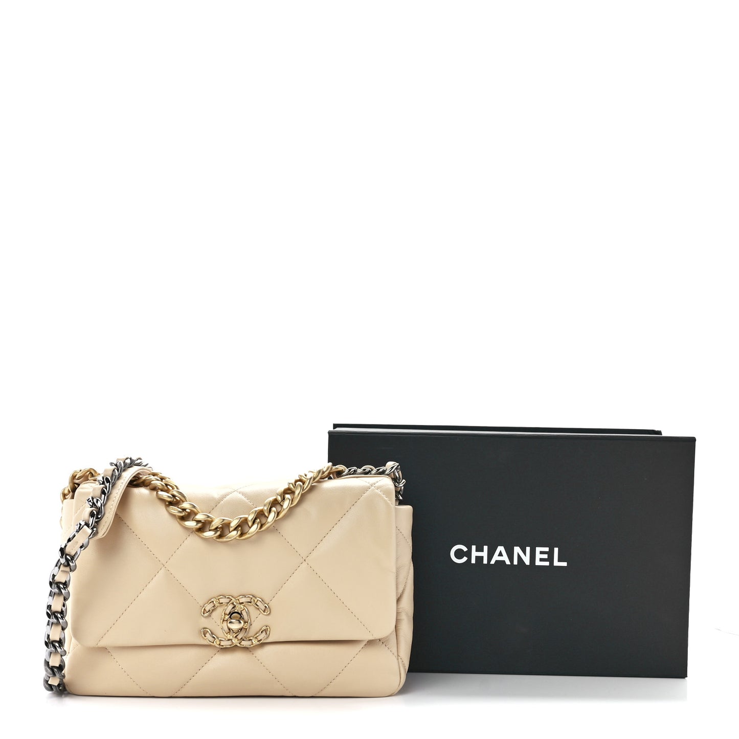 Lambskin Quilted Medium Chanel 19 Flap Light Beige