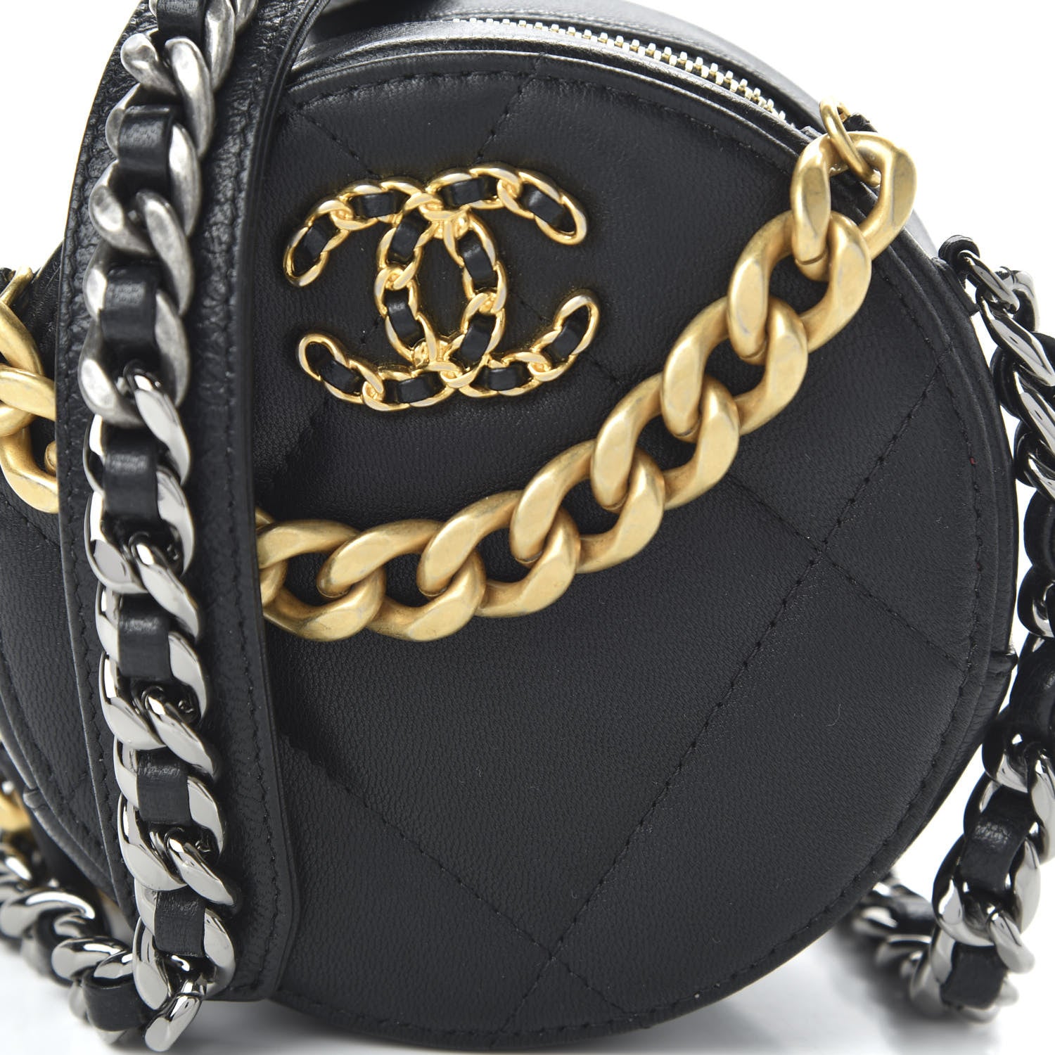 Chanel Goatskin Quilted 19 Round Clutch With Chain Black 10 of 10