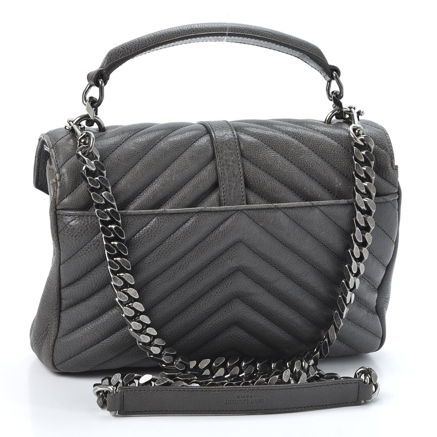 Sheepskin Matelasse Chevron Monogram Medium College Bag Asphalt