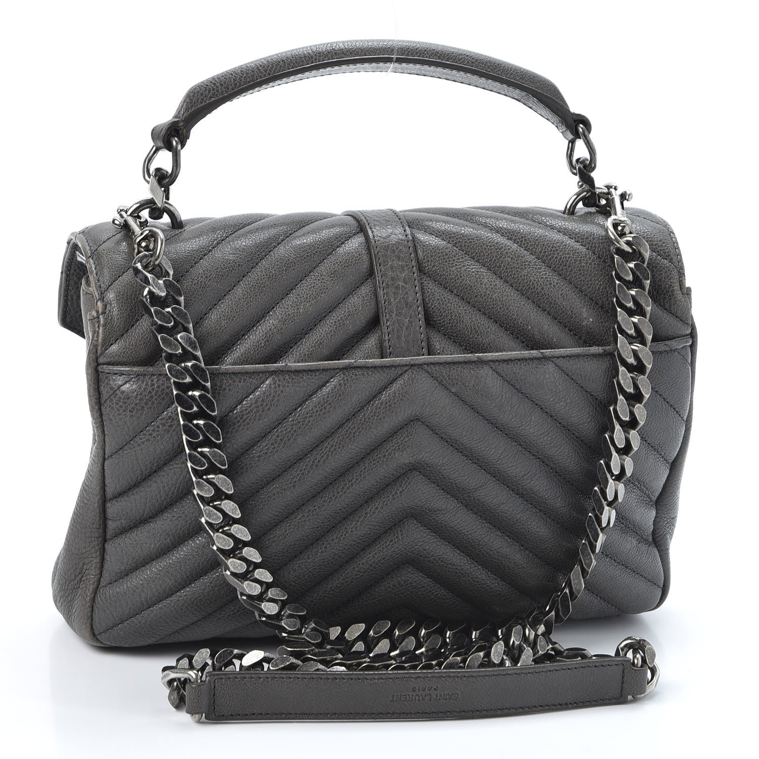 Saint Laurent Sheepskin Matelasse Chevron Monogram Medium College Bag Asphalt 2 of 13