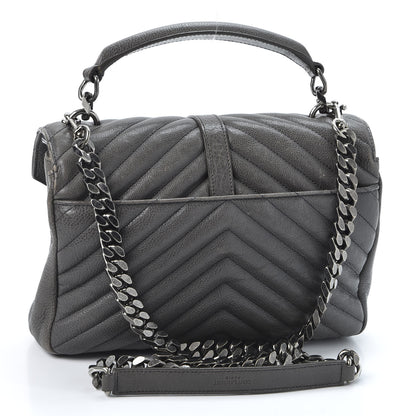 Saint Laurent Sheepskin Matelasse Chevron Monogram Medium College Bag Asphalt 2 of 13