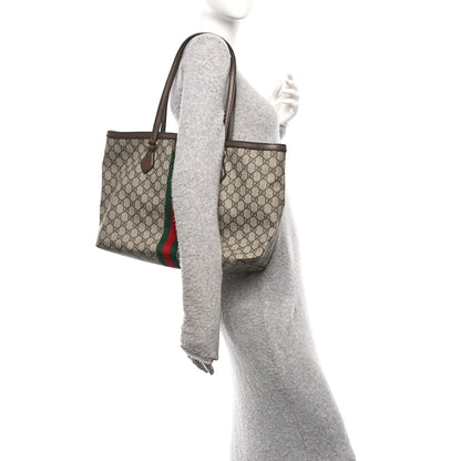Gucci GG Supreme Monogram Textured Calfskin Web Medium Ophidia Shopping Tote Beige Ebony New Acero 2 of 10