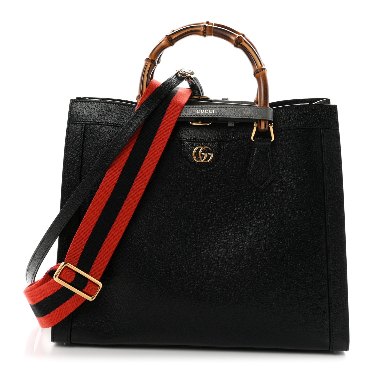 Textured Dollar Calfskin Web Medium Diana Tote Bag Black Dusty Grey