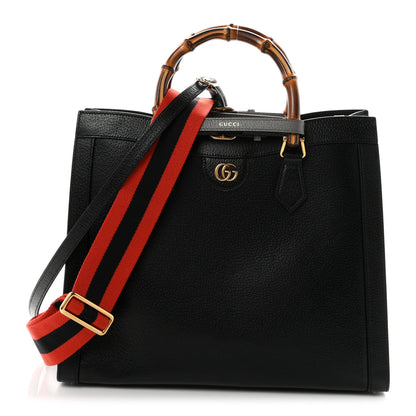 Gucci Textured Dollar Calfskin Web Medium Diana Tote Bag Black Dusty Grey 1 of 10