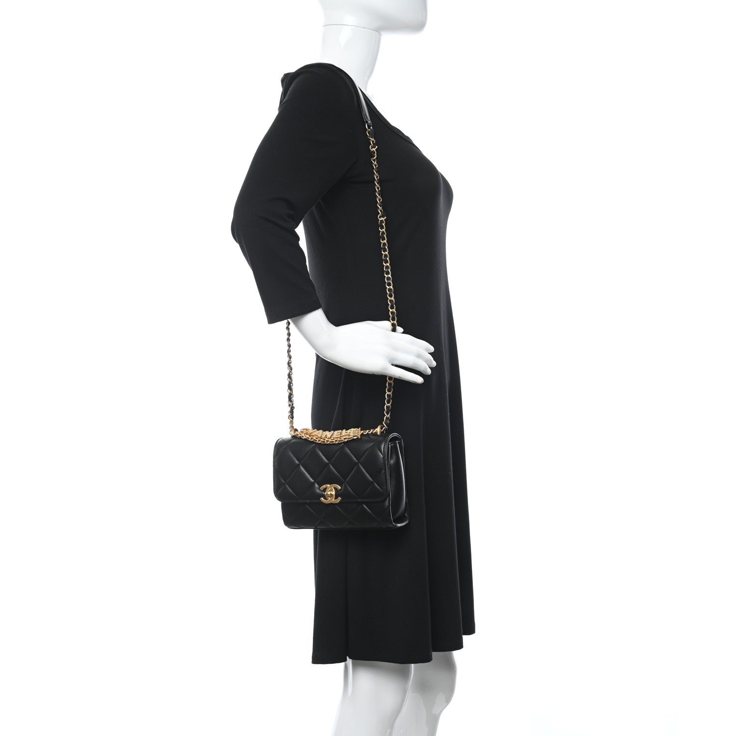 Chanel Lambskin Quilted Mini CC Crystal Logo Chain Flap Black 2 of 11